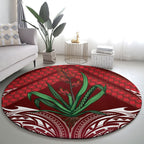 Rongoa Maori New Zealand Harakeke Round Carpet NZ Weaving Pattern Red