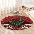 Rongoa Maori New Zealand Harakeke Round Carpet NZ Weaving Pattern Red