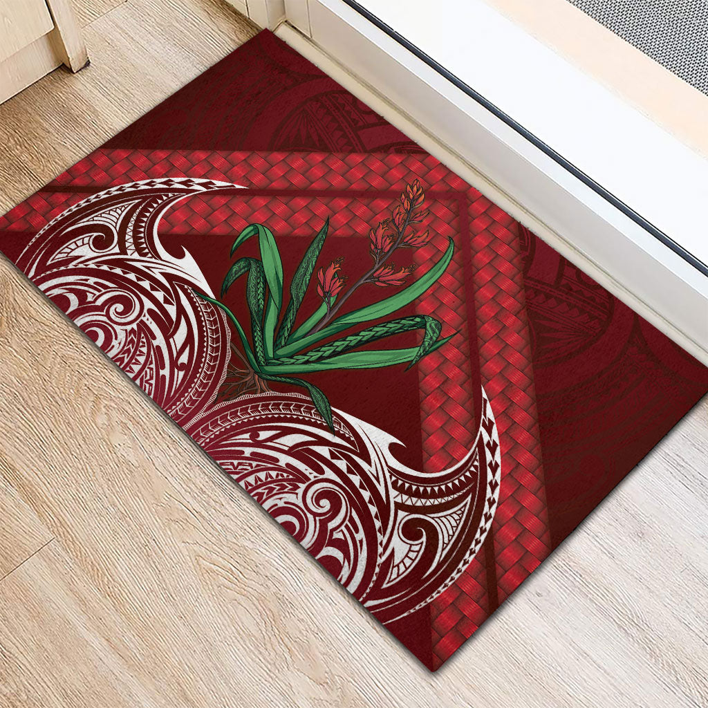 Rongoa Maori New Zealand Harakeke Rubber Doormat NZ Weaving Pattern Red