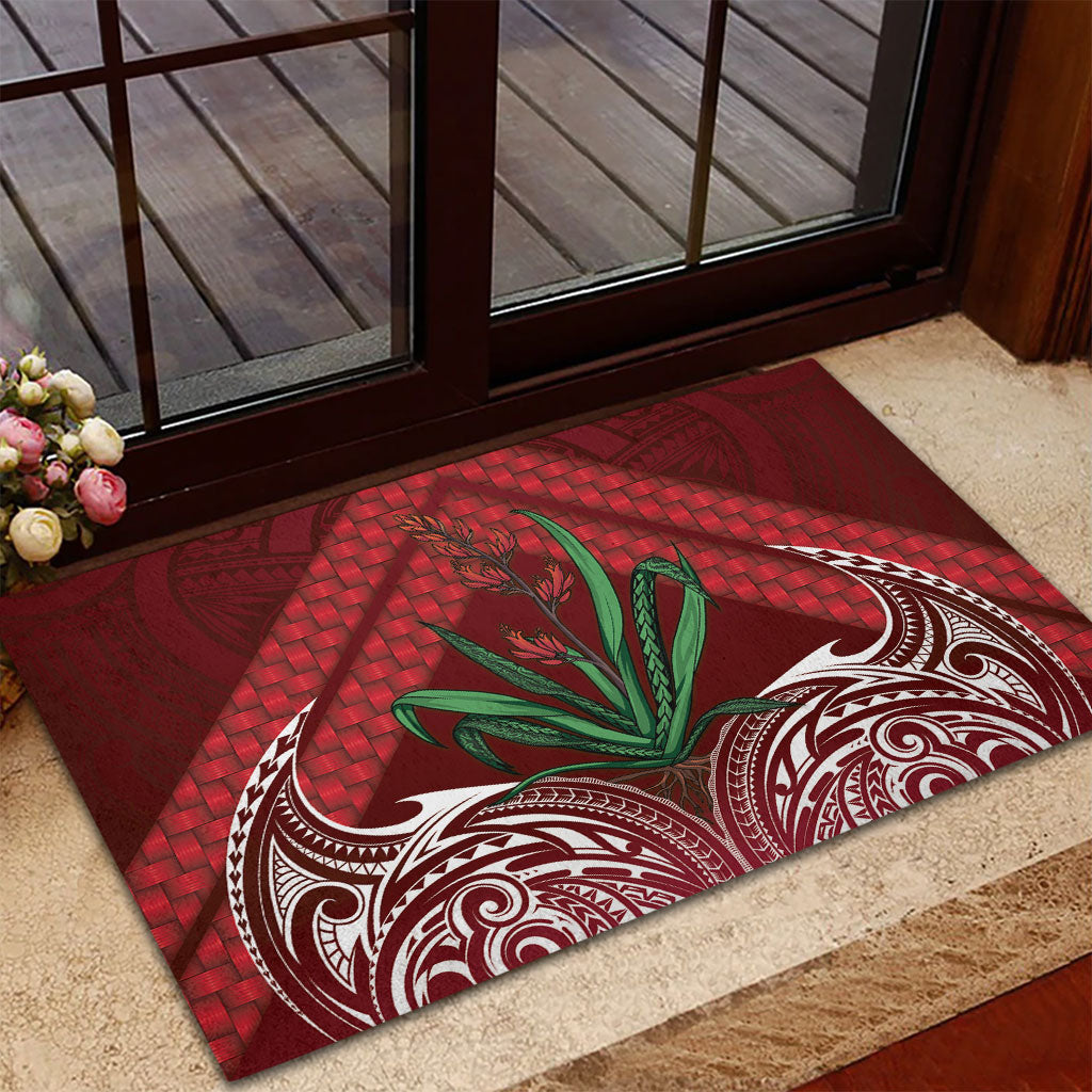 Rongoa Maori New Zealand Harakeke Rubber Doormat NZ Weaving Pattern Red
