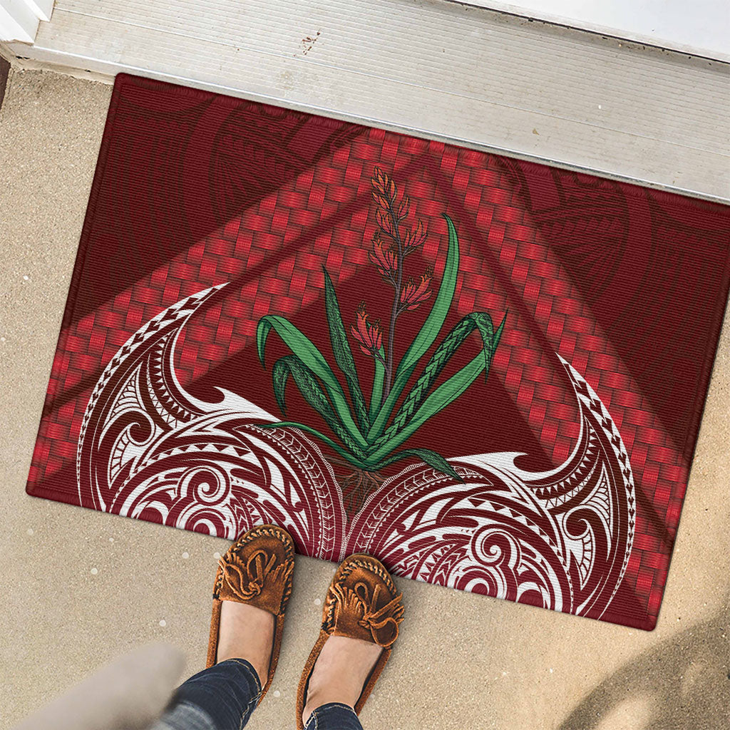 Rongoa Maori New Zealand Harakeke Rubber Doormat NZ Weaving Pattern Red