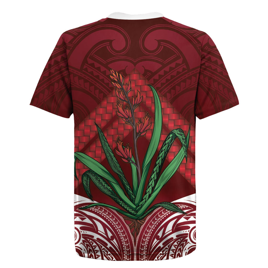 Rongoa Maori New Zealand Harakeke Rugby Jersey NZ Weaving Pattern Red