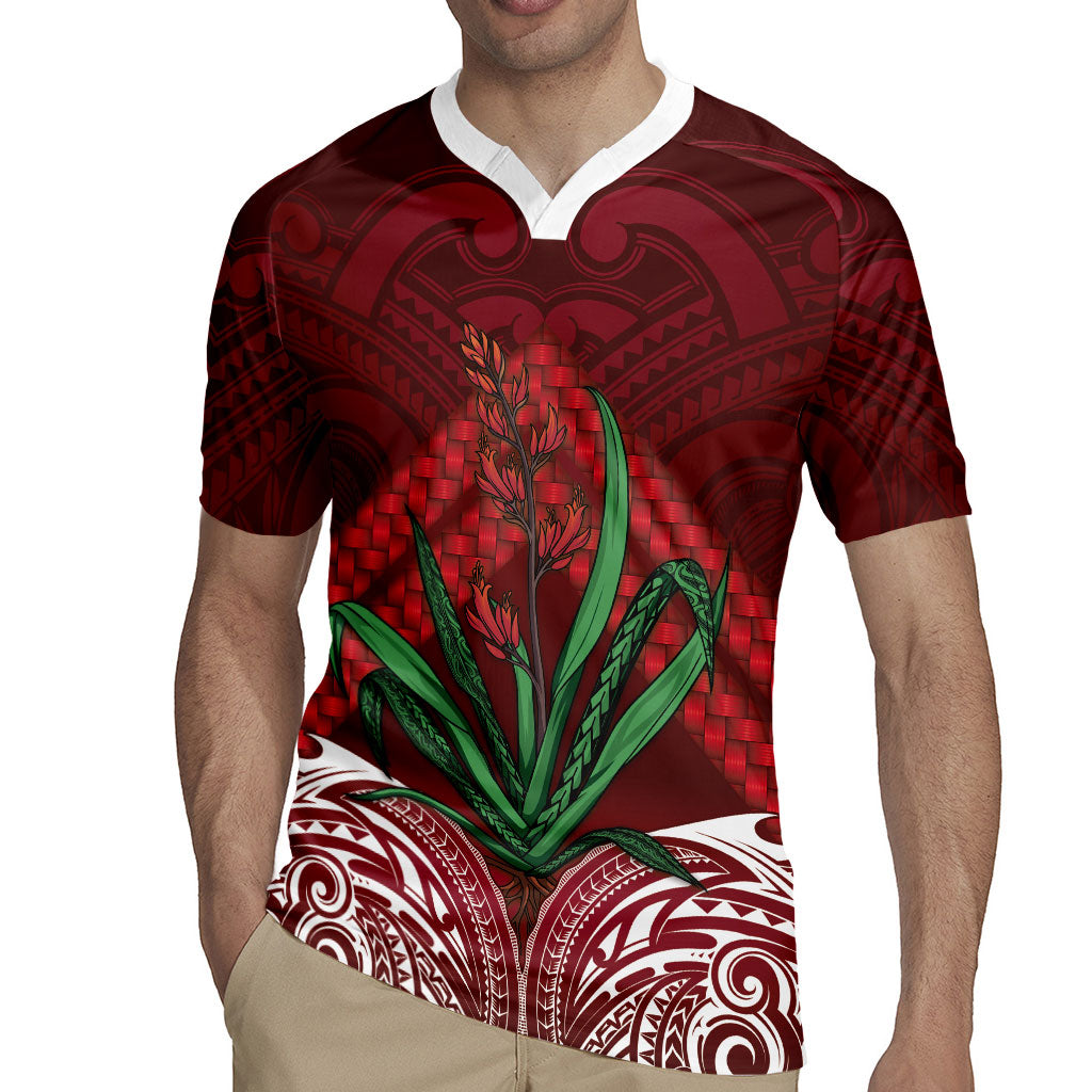 Rongoa Maori New Zealand Harakeke Rugby Jersey NZ Weaving Pattern Red