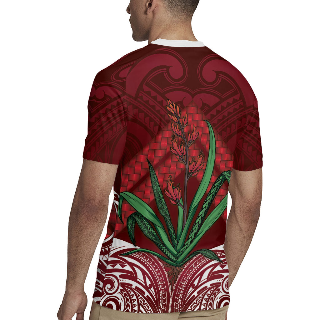 Rongoa Maori New Zealand Harakeke Rugby Jersey NZ Weaving Pattern Red