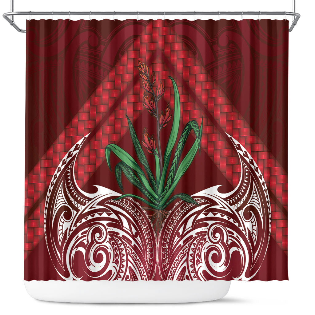 Rongoa Maori New Zealand Harakeke Shower Curtain NZ Weaving Pattern Red