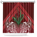 Rongoa Maori New Zealand Harakeke Shower Curtain NZ Weaving Pattern Red