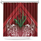 Rongoa Maori New Zealand Harakeke Shower Curtain NZ Weaving Pattern Red