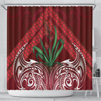 Rongoa Maori New Zealand Harakeke Shower Curtain NZ Weaving Pattern Red