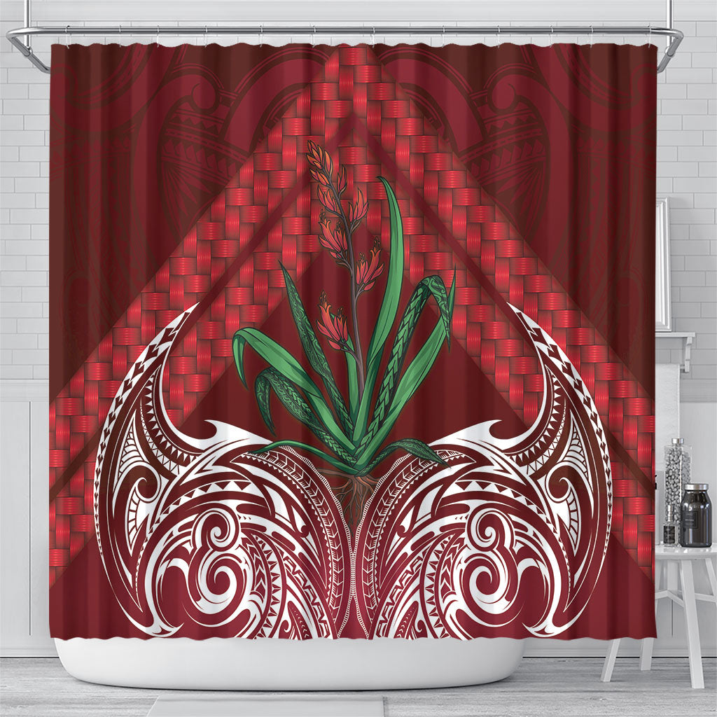 Rongoa Maori New Zealand Harakeke Shower Curtain NZ Weaving Pattern Red