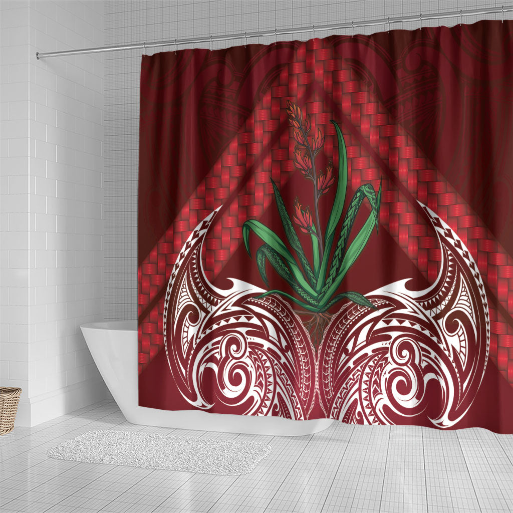 Rongoa Maori New Zealand Harakeke Shower Curtain NZ Weaving Pattern Red