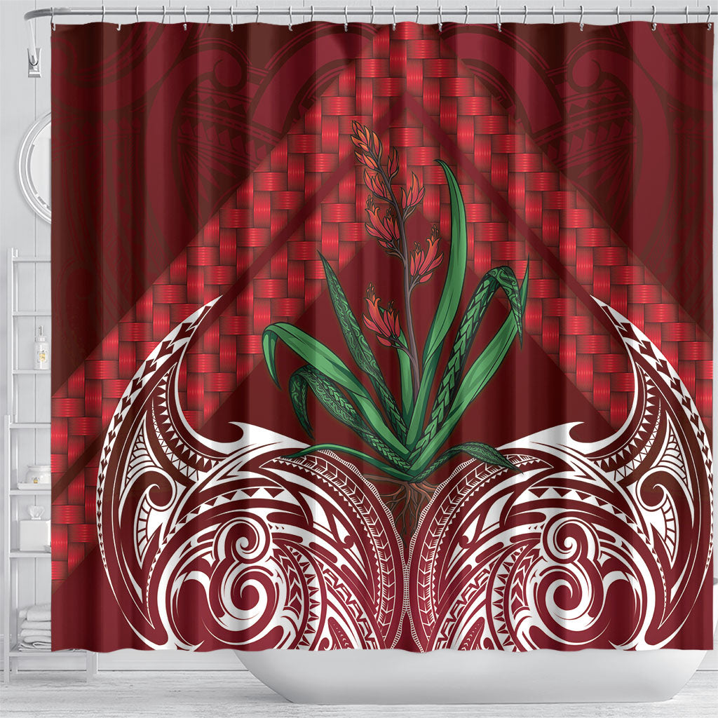 Rongoa Maori New Zealand Harakeke Shower Curtain NZ Weaving Pattern Red