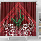 Rongoa Maori New Zealand Harakeke Shower Curtain NZ Weaving Pattern Red