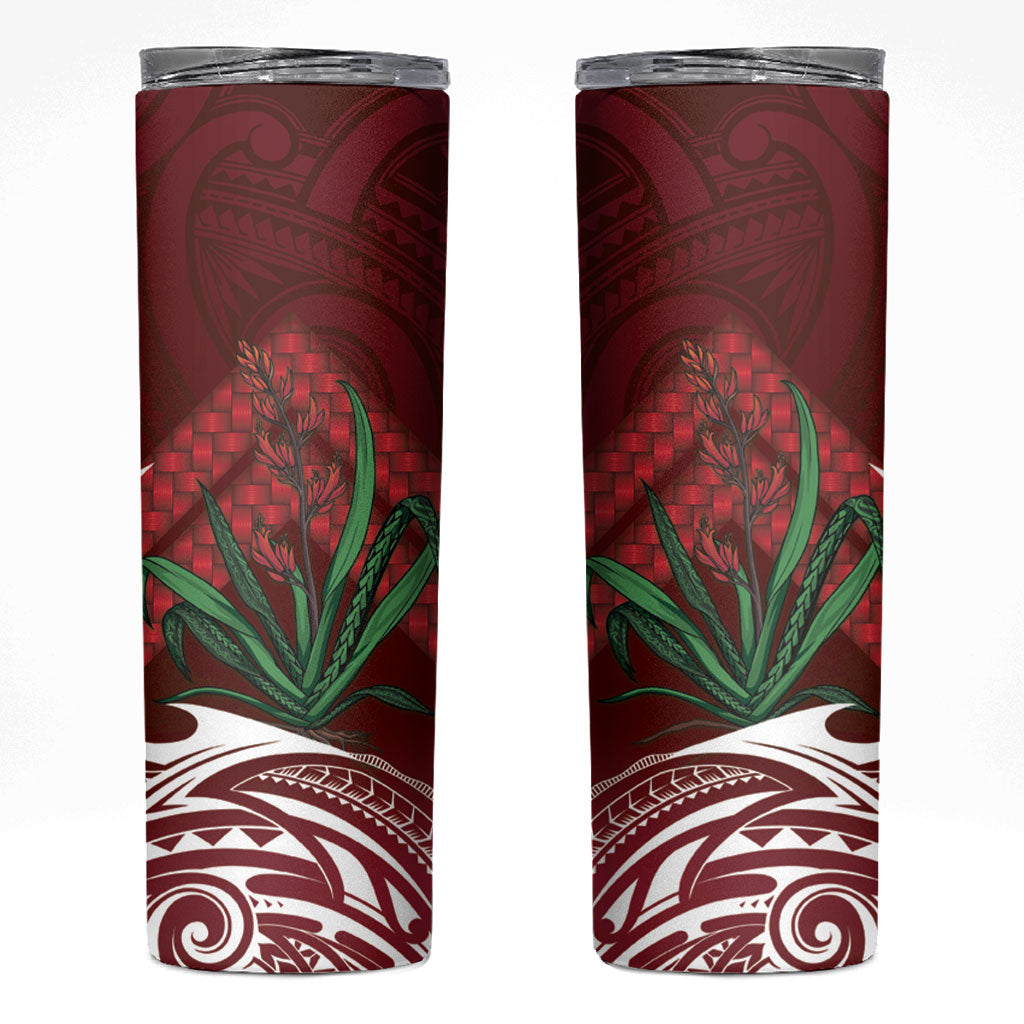 Rongoa Maori New Zealand Harakeke Skinny Tumbler NZ Weaving Pattern Red