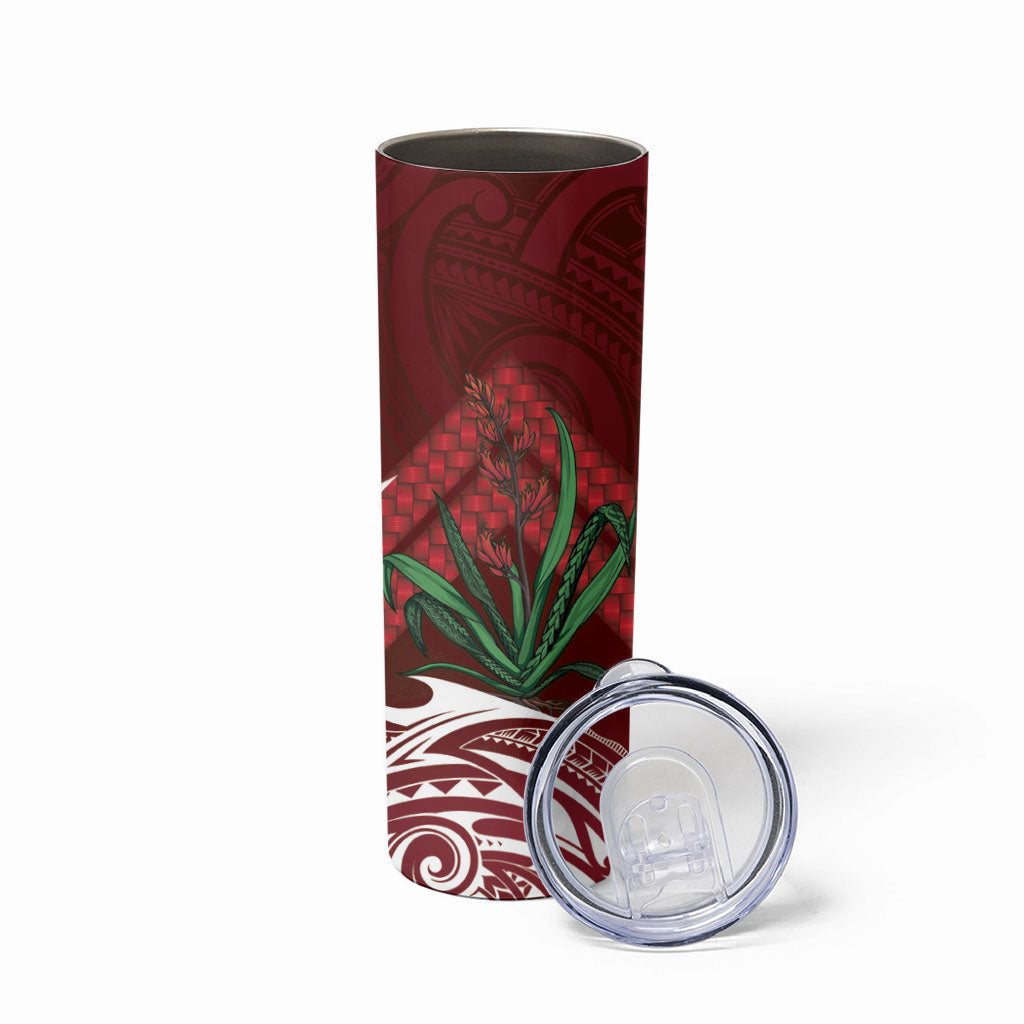 Rongoa Maori New Zealand Harakeke Skinny Tumbler NZ Weaving Pattern Red