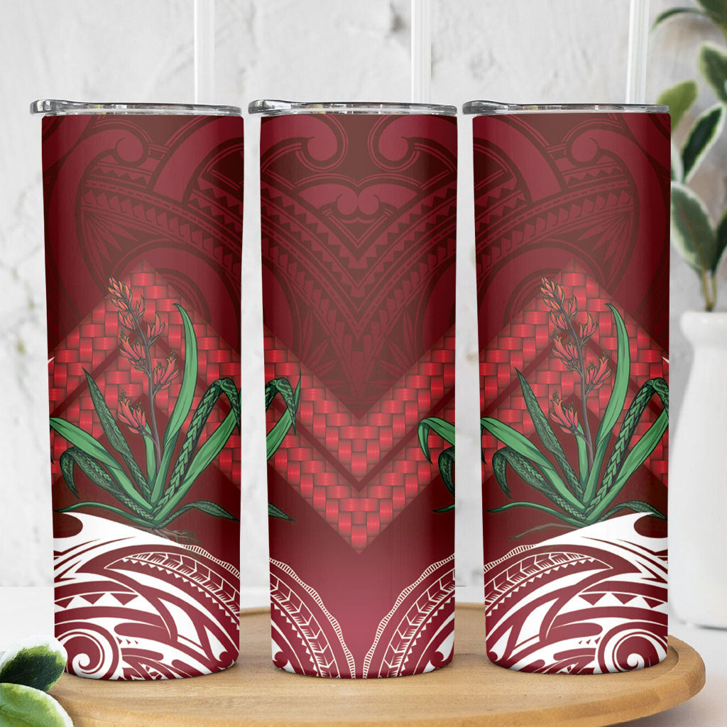 Rongoa Maori New Zealand Harakeke Skinny Tumbler NZ Weaving Pattern Red