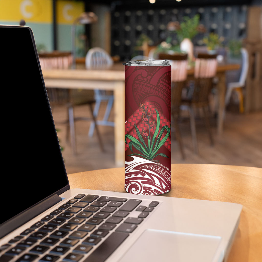 Rongoa Maori New Zealand Harakeke Skinny Tumbler NZ Weaving Pattern Red