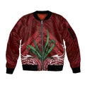 Rongoa Maori New Zealand Harakeke Sleeve Zip Bomber Jacket NZ Weaving Pattern Red