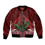 Rongoa Maori New Zealand Harakeke Sleeve Zip Bomber Jacket NZ Weaving Pattern Red