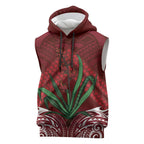 Rongoa Maori New Zealand Harakeke Sleeveless Hoodie NZ Weaving Pattern Red