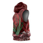 Rongoa Maori New Zealand Harakeke Sleeveless Hoodie NZ Weaving Pattern Red
