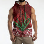 Rongoa Maori New Zealand Harakeke Sleeveless Hoodie NZ Weaving Pattern Red