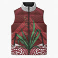 Rongoa Maori New Zealand Harakeke Sleeveless Puffer Jacket NZ Weaving Pattern Red