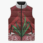 Rongoa Maori New Zealand Harakeke Sleeveless Puffer Jacket NZ Weaving Pattern Red