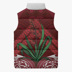 Rongoa Maori New Zealand Harakeke Sleeveless Puffer Jacket NZ Weaving Pattern Red