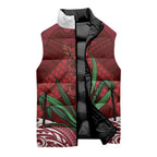 Rongoa Maori New Zealand Harakeke Sleeveless Puffer Jacket NZ Weaving Pattern Red