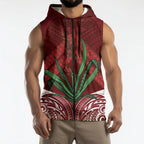 Rongoa Maori New Zealand Harakeke Sleeveless Zip Hoodie NZ Weaving Pattern Red