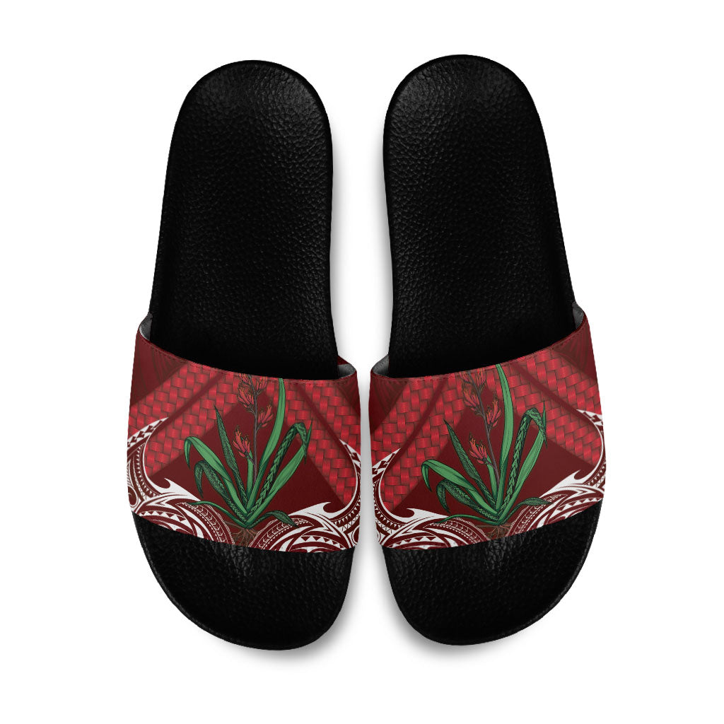 Rongoa Maori New Zealand Harakeke Slide Sandals NZ Weaving Pattern Red