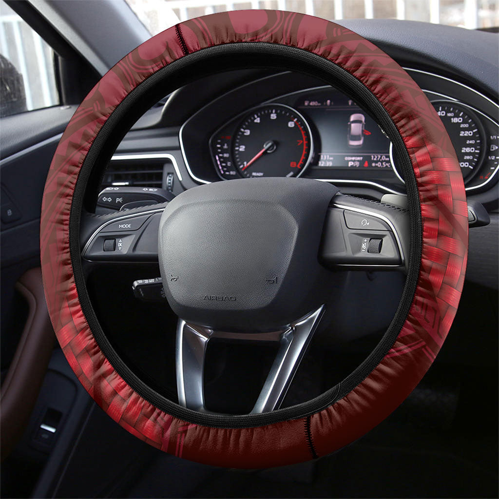 Rongoa Maori New Zealand Harakeke Steering Wheel Cover NZ Weaving Pattern Red