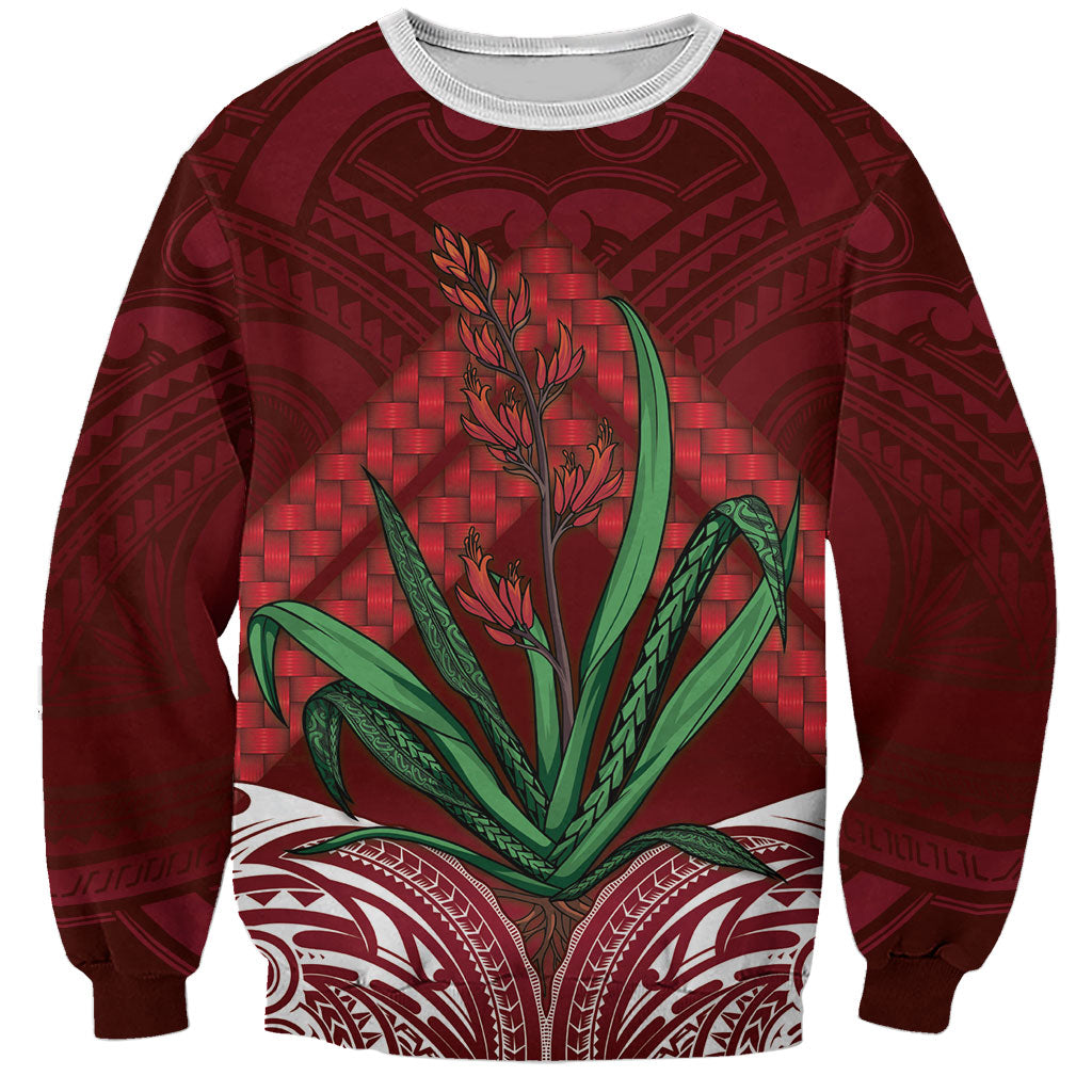 Rongoa Maori New Zealand Harakeke Sweatshirt NZ Weaving Pattern Red