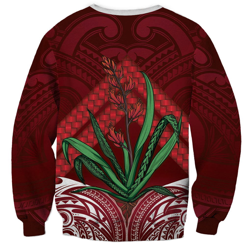 Rongoa Maori New Zealand Harakeke Sweatshirt NZ Weaving Pattern Red