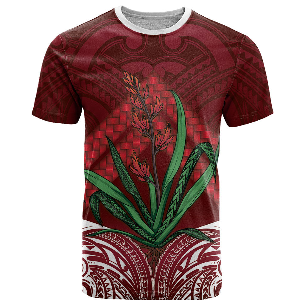 Rongoa Maori New Zealand Harakeke T Shirt NZ Weaving Pattern Red