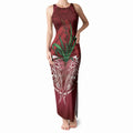 Rongoa Maori New Zealand Harakeke Tank Maxi Dress NZ Weaving Pattern Red