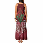 Rongoa Maori New Zealand Harakeke Tank Maxi Dress NZ Weaving Pattern Red
