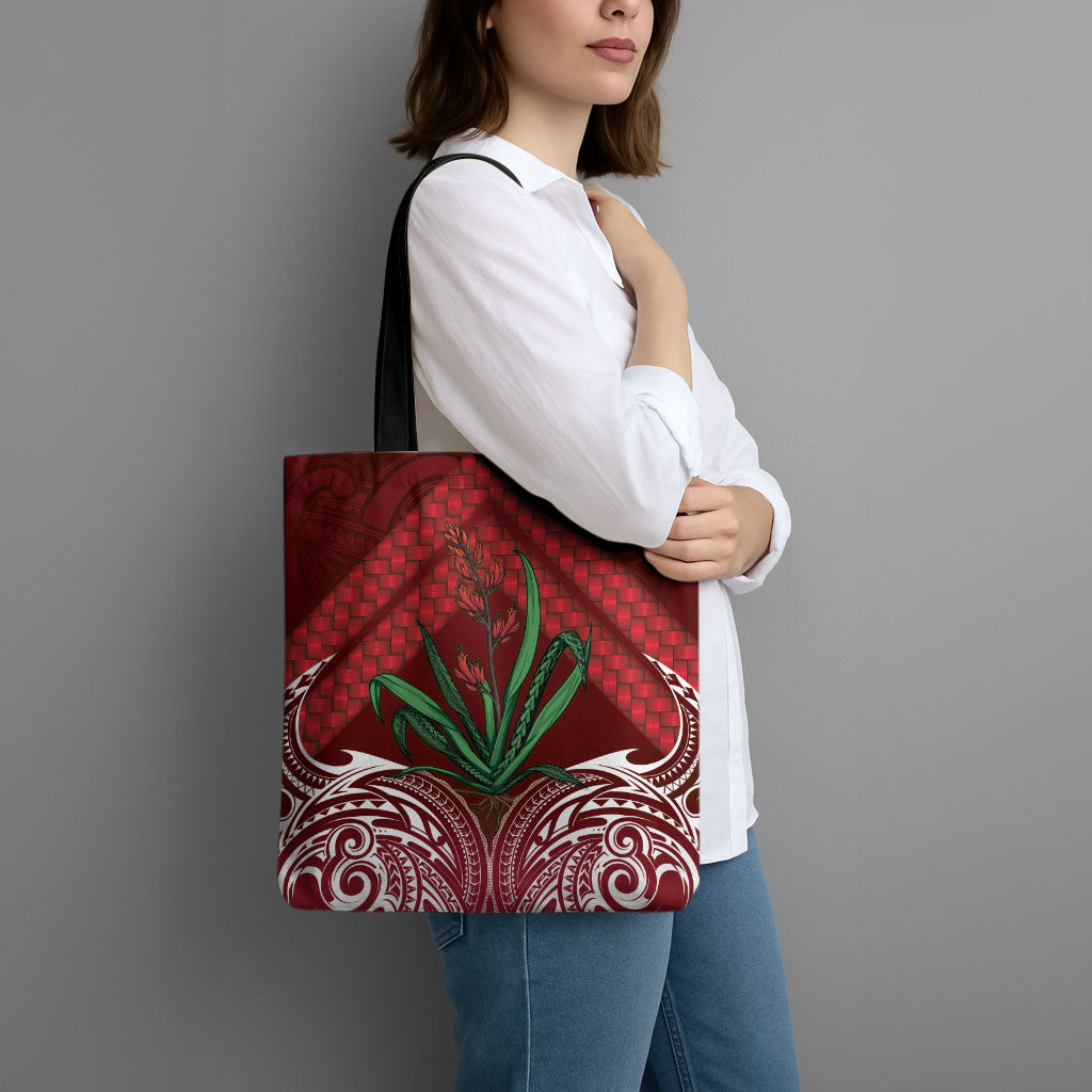 Rongoa Maori New Zealand Harakeke Tote Bag NZ Weaving Pattern Red