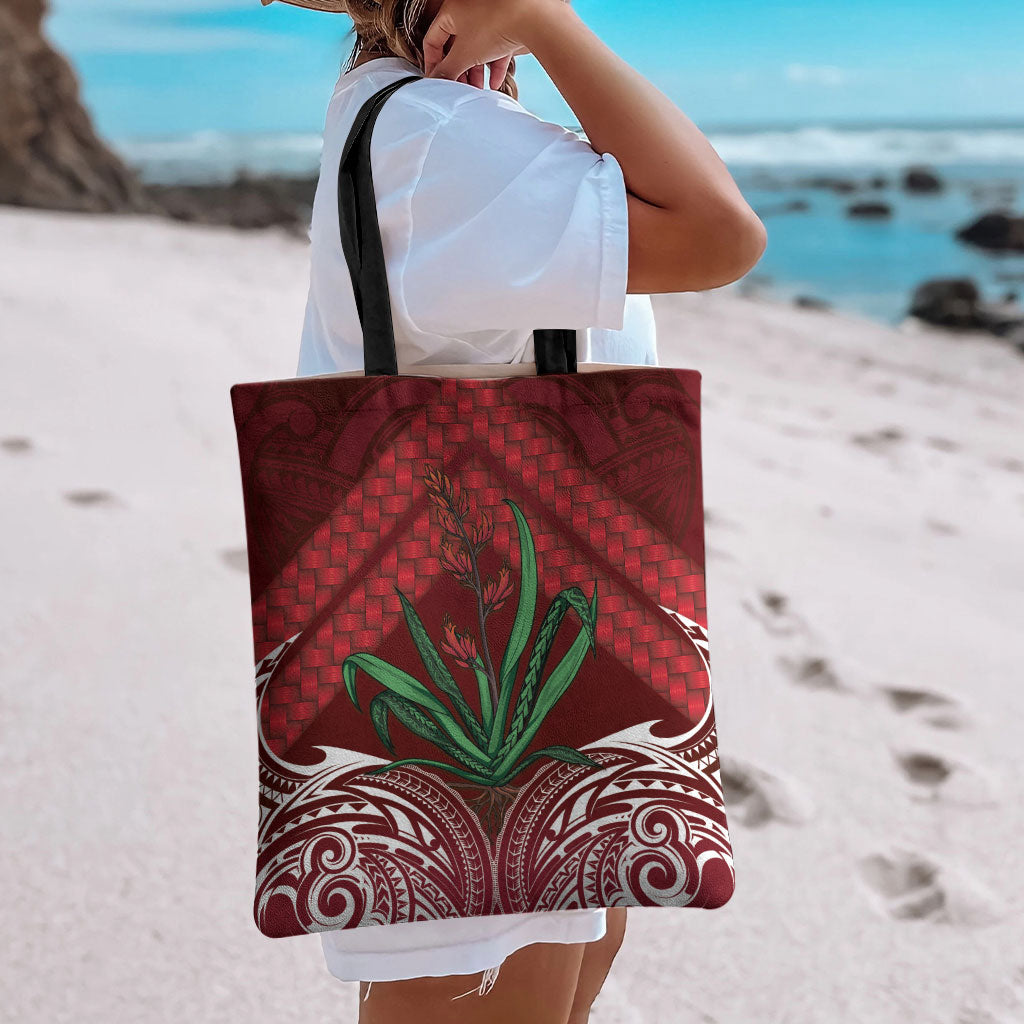 Rongoa Maori New Zealand Harakeke Tote Bag NZ Weaving Pattern Red