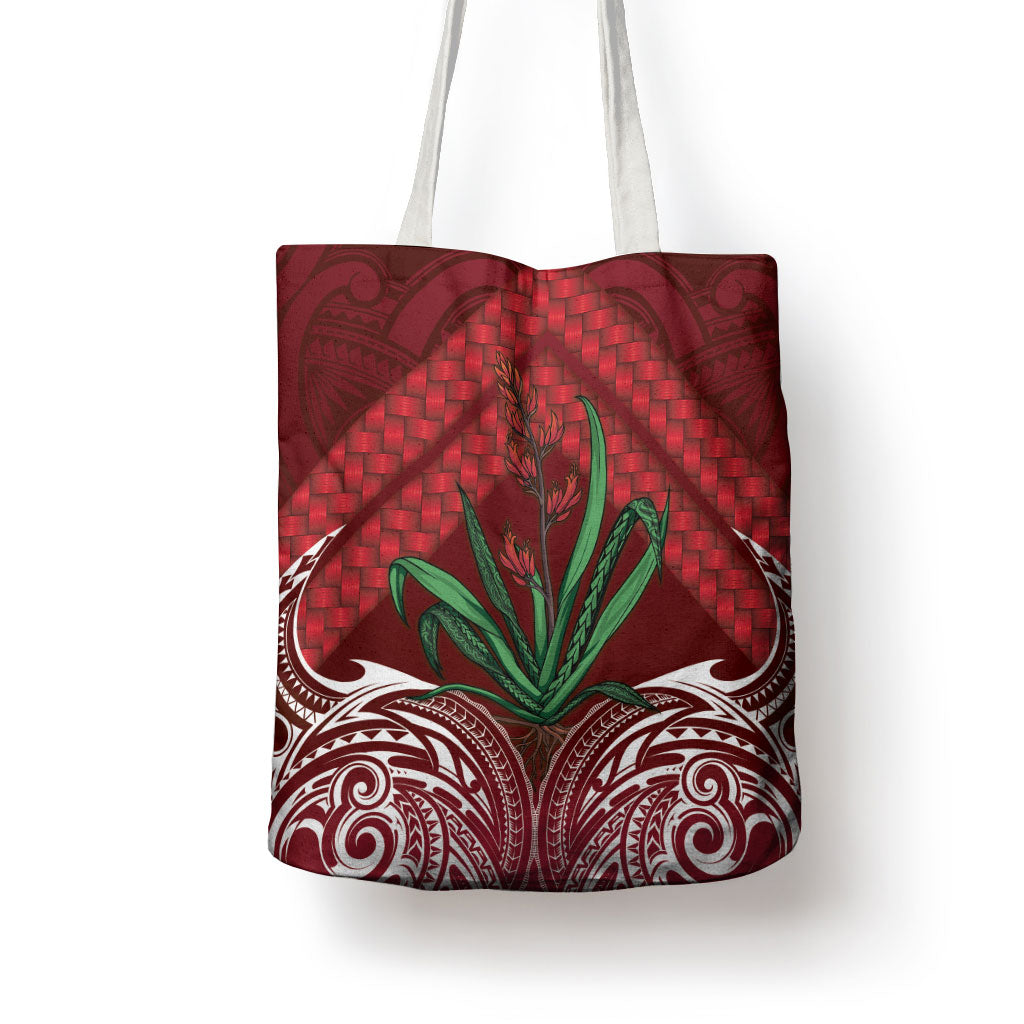 Rongoa Maori New Zealand Harakeke Tote Bag NZ Weaving Pattern Red