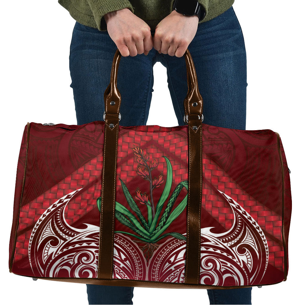 Rongoa Maori New Zealand Harakeke Travel Bag NZ Weaving Pattern Red