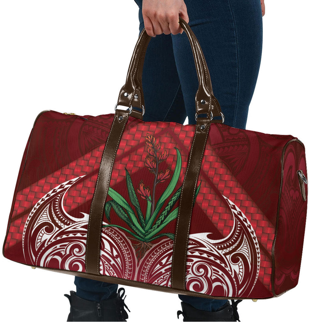 Rongoa Maori New Zealand Harakeke Travel Bag NZ Weaving Pattern Red