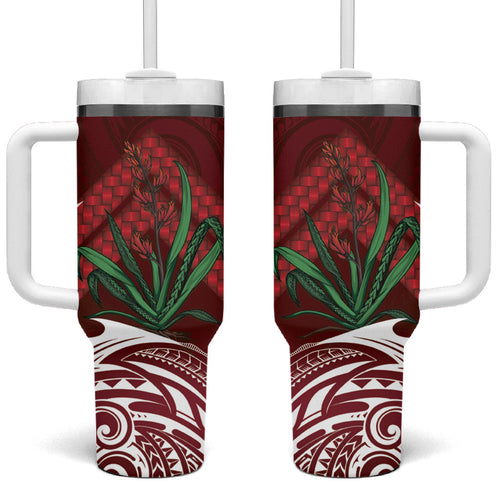 Rongoa Maori New Zealand Harakeke Tumbler With Handle NZ Weaving Pattern Red