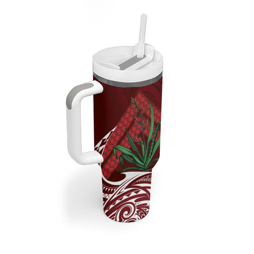 Rongoa Maori New Zealand Harakeke Tumbler With Handle NZ Weaving Pattern Red