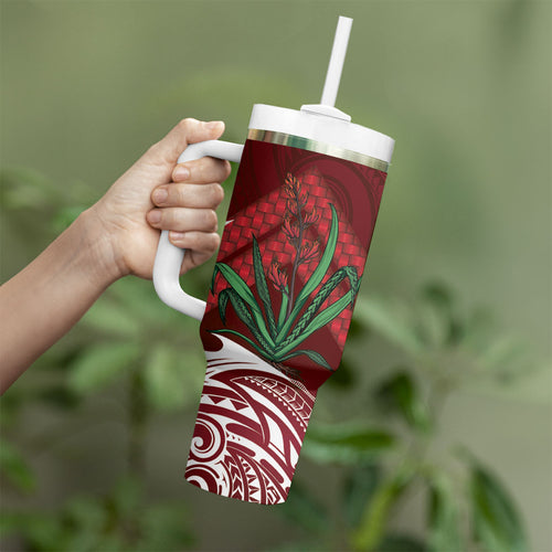 Rongoa Maori New Zealand Harakeke Tumbler With Handle NZ Weaving Pattern Red
