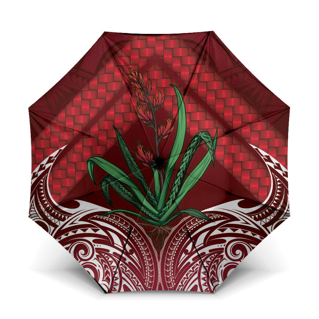 Rongoa Maori New Zealand Harakeke Umbrella NZ Weaving Pattern Red