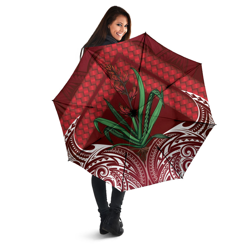 Rongoa Maori New Zealand Harakeke Umbrella NZ Weaving Pattern Red