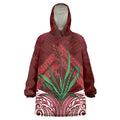 Rongoa Maori New Zealand Harakeke Wearable Blanket Hoodie NZ Weaving Pattern Red