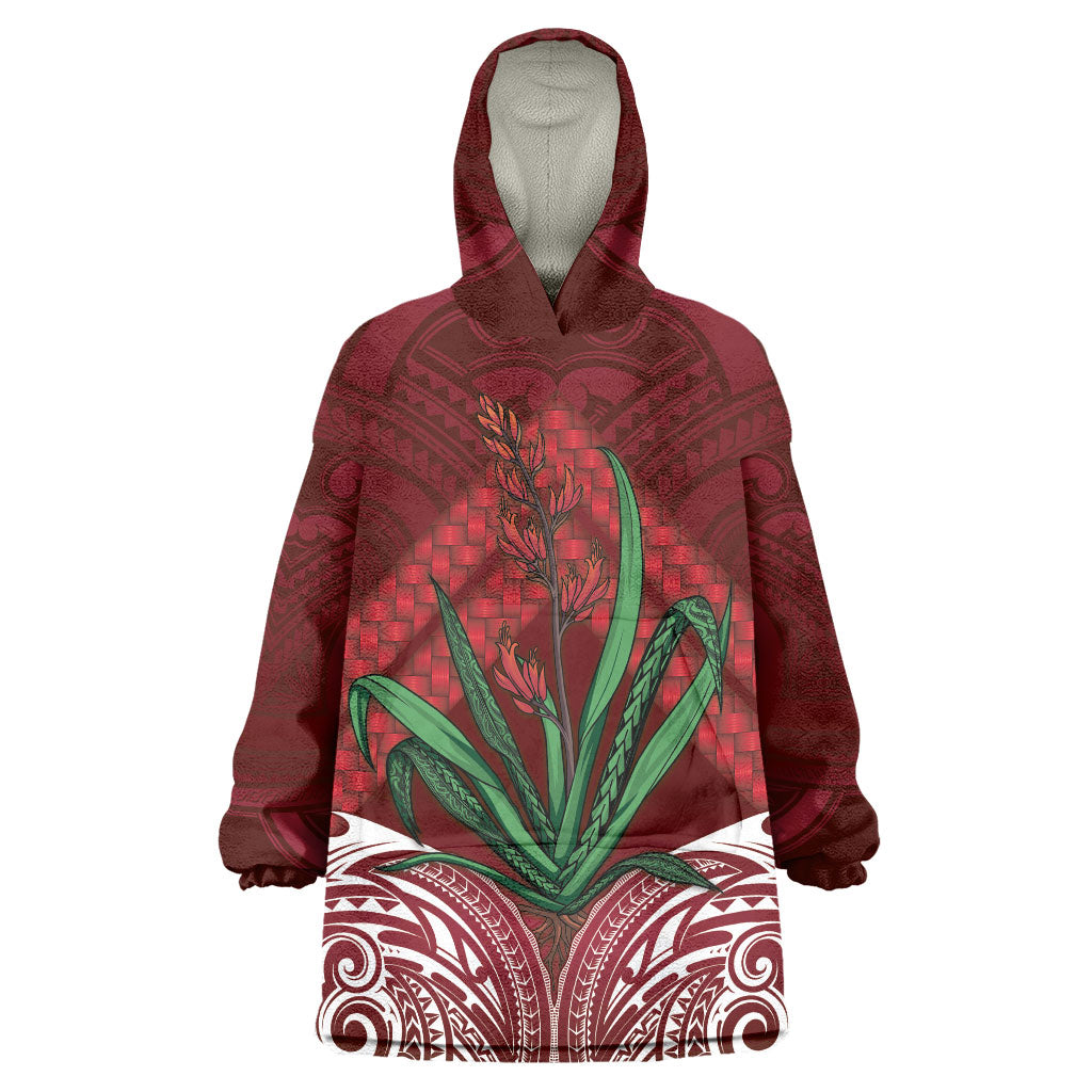 Rongoa Maori New Zealand Harakeke Wearable Blanket Hoodie NZ Weaving Pattern Red