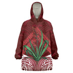 Rongoa Maori New Zealand Harakeke Wearable Blanket Hoodie NZ Weaving Pattern Red
